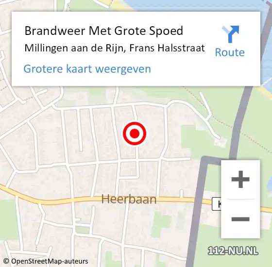 Locatie op kaart van de 112 melding: Brandweer Met Grote Spoed Naar Millingen aan de Rijn, Frans Halsstraat op 8 oktober 2020 17:55