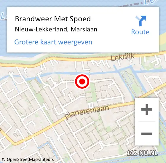 Locatie op kaart van de 112 melding: Brandweer Met Spoed Naar Nieuw-Lekkerland, Marslaan op 8 oktober 2020 19:36