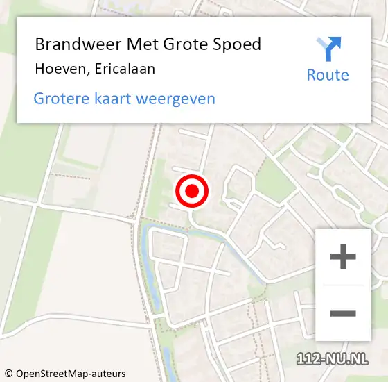 Locatie op kaart van de 112 melding: Brandweer Met Grote Spoed Naar Hoeven, Ericalaan op 8 oktober 2020 21:38