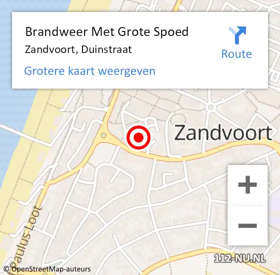 Locatie op kaart van de 112 melding: Brandweer Met Grote Spoed Naar Zandvoort, Duinstraat op 9 oktober 2020 08:31