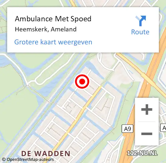 Locatie op kaart van de 112 melding: Ambulance Met Spoed Naar Heemskerk, Ameland op 9 oktober 2020 08:34