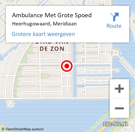 Locatie op kaart van de 112 melding: Ambulance Met Grote Spoed Naar Heerhugowaard, Meridiaan op 9 oktober 2020 08:55