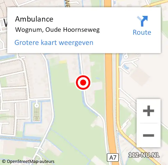 Locatie op kaart van de 112 melding: Ambulance Wognum, Oude Hoornseweg op 9 oktober 2020 09:07