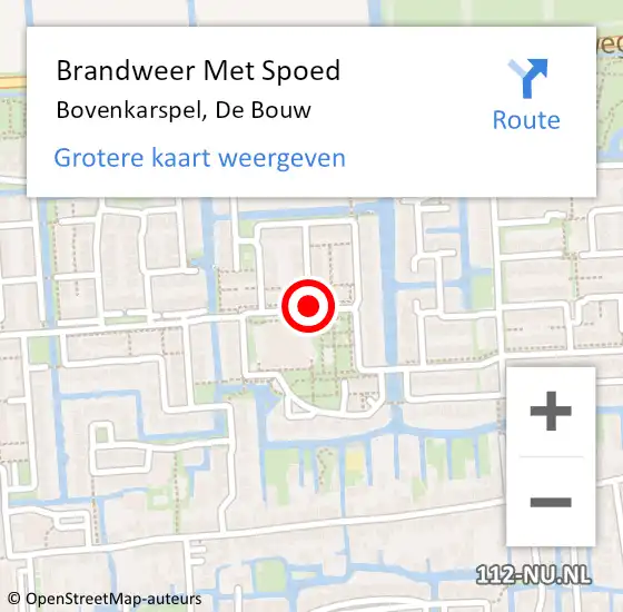 Locatie op kaart van de 112 melding: Brandweer Met Spoed Naar Bovenkarspel, De Bouw op 9 oktober 2020 09:40