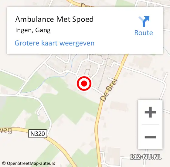 Locatie op kaart van de 112 melding: Ambulance Met Spoed Naar Ingen, Gang op 9 oktober 2020 14:14