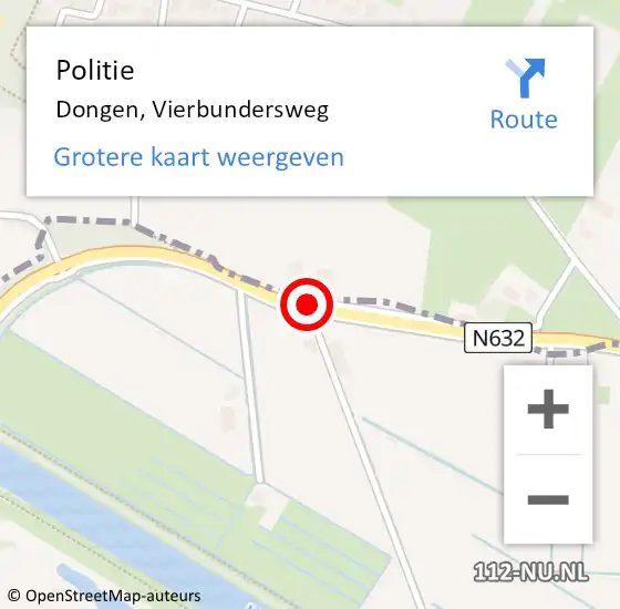 Locatie op kaart van de 112 melding: Politie Dongen, Vierbundersweg op 9 oktober 2020 17:01