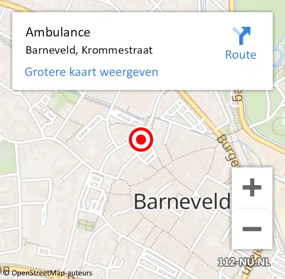 Locatie op kaart van de 112 melding: Ambulance Barneveld, Krommestraat op 21 mei 2014 11:59