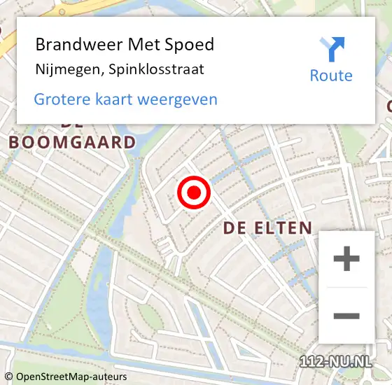 Locatie op kaart van de 112 melding: Brandweer Met Spoed Naar Nijmegen, Spinklosstraat op 9 oktober 2020 17:38