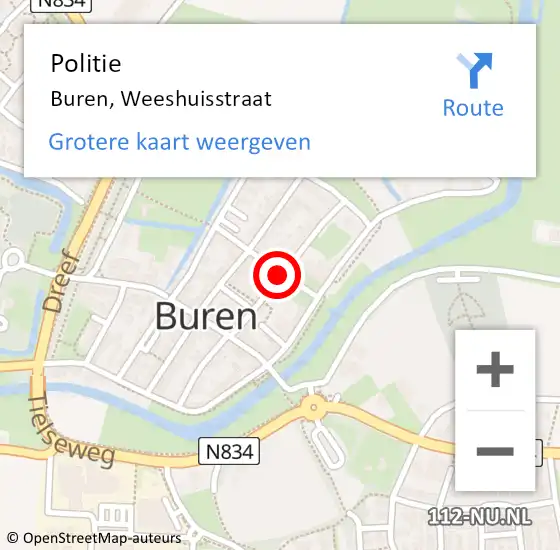 Locatie op kaart van de 112 melding: Politie Buren, Weeshuisstraat op 9 oktober 2020 19:37