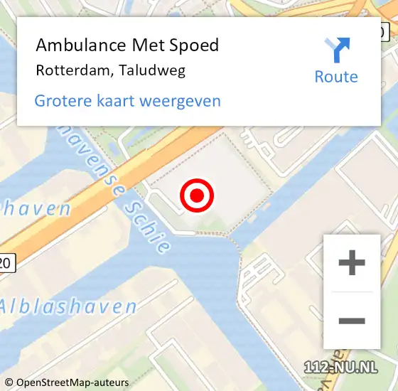 Locatie op kaart van de 112 melding: Ambulance Met Spoed Naar Rotterdam, Taludweg op 9 oktober 2020 20:25