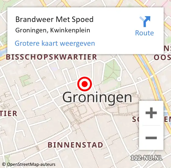 Locatie op kaart van de 112 melding: Brandweer Met Spoed Naar Groningen, Kwinkenplein op 9 oktober 2020 21:09