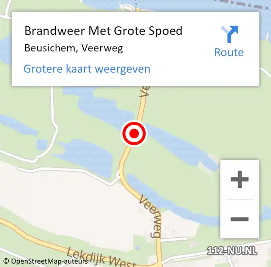 Locatie op kaart van de 112 melding: Brandweer Met Grote Spoed Naar Beusichem, Veerweg op 10 oktober 2020 05:56