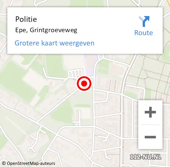 Locatie op kaart van de 112 melding: Politie Epe, Grintgroeveweg op 10 oktober 2020 10:15