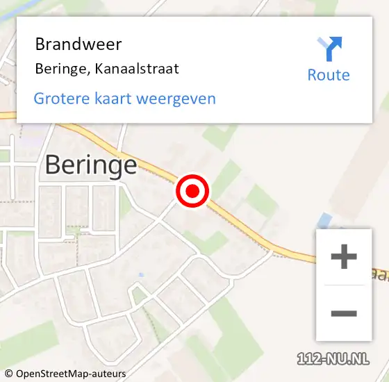 Locatie op kaart van de 112 melding: Brandweer Beringe, Kanaalstraat op 10 oktober 2020 11:36