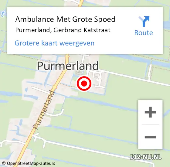 Locatie op kaart van de 112 melding: Ambulance Met Grote Spoed Naar Purmerland, Gerbrand Katstraat op 10 oktober 2020 13:02