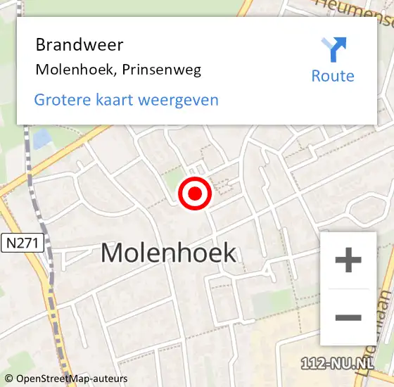 Locatie op kaart van de 112 melding: Brandweer Molenhoek, Prinsenweg op 10 oktober 2020 13:37