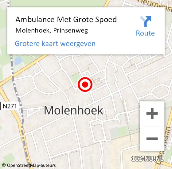 Locatie op kaart van de 112 melding: Ambulance Met Grote Spoed Naar Molenhoek, Prinsenweg op 10 oktober 2020 13:38