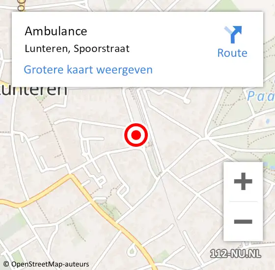 Locatie op kaart van de 112 melding: Ambulance Lunteren, Spoorstraat op 10 oktober 2020 15:04