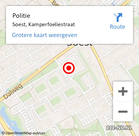 Locatie op kaart van de 112 melding: Politie Soest, Kamperfoeliestraat op 10 oktober 2020 15:04