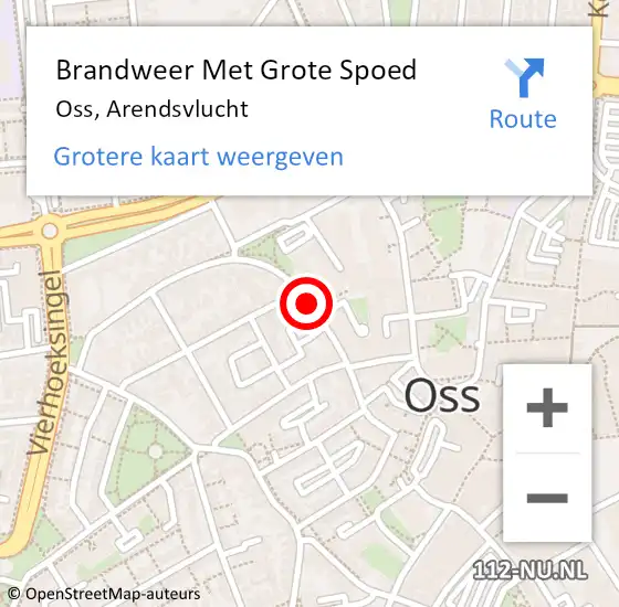 Locatie op kaart van de 112 melding: Brandweer Met Grote Spoed Naar Oss, Arendsvlucht op 10 oktober 2020 15:39