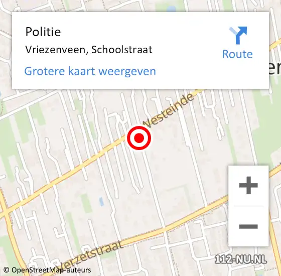 Locatie op kaart van de 112 melding: Politie Vriezenveen, Schoolstraat op 10 oktober 2020 17:49