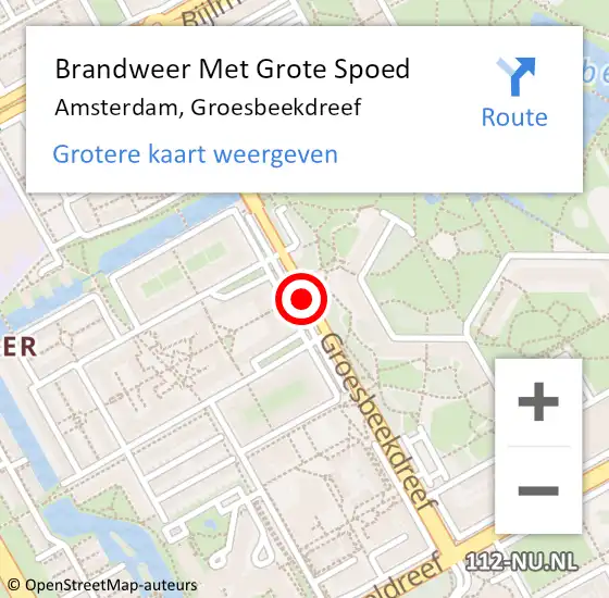 Locatie op kaart van de 112 melding: Brandweer Met Grote Spoed Naar Amsterdam, Groesbeekdreef op 10 oktober 2020 17:56
