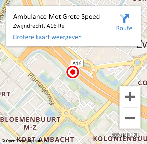 Locatie op kaart van de 112 melding: Ambulance Met Grote Spoed Naar Zwijndrecht, A16 Re hectometerpaal: 31,3 op 10 oktober 2020 18:17