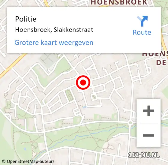 Locatie op kaart van de 112 melding: Politie Hoensbroek, Slakkenstraat op 10 oktober 2020 19:10