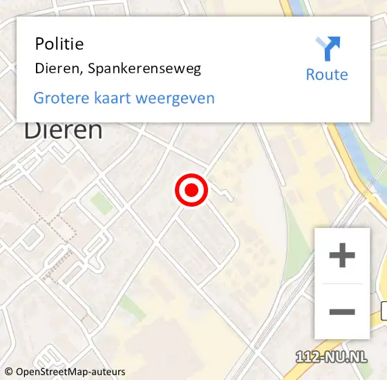 Locatie op kaart van de 112 melding: Politie Dieren, Spankerenseweg op 11 oktober 2020 00:56