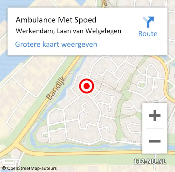 Locatie op kaart van de 112 melding: Ambulance Met Spoed Naar Werkendam, Laan van Welgelegen op 11 oktober 2020 00:59