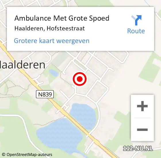 Locatie op kaart van de 112 melding: Ambulance Met Grote Spoed Naar Haalderen, Hofsteestraat op 11 oktober 2020 01:56