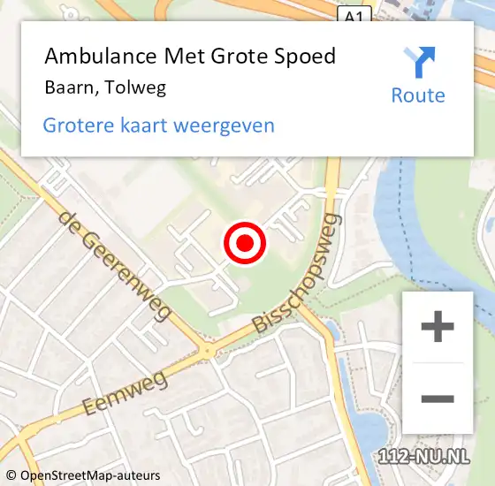 Locatie op kaart van de 112 melding: Ambulance Met Grote Spoed Naar Baarn, Tolweg op 11 oktober 2020 02:15