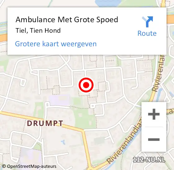 Locatie op kaart van de 112 melding: Ambulance Met Grote Spoed Naar Tiel, Tien Hond op 11 oktober 2020 04:21