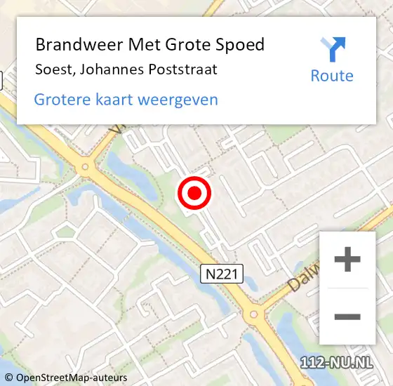 Locatie op kaart van de 112 melding: Brandweer Met Grote Spoed Naar Soest, Johannes Poststraat op 11 oktober 2020 08:50
