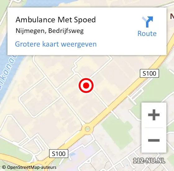 Locatie op kaart van de 112 melding: Ambulance Met Spoed Naar Nijmegen, Bedrijfsweg op 11 oktober 2020 10:44