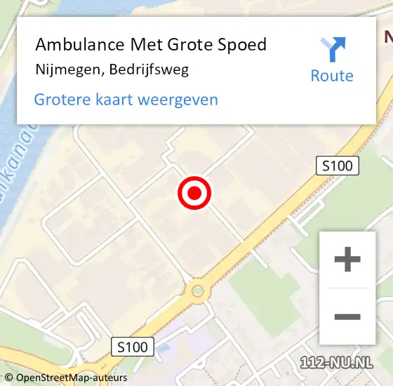 Locatie op kaart van de 112 melding: Ambulance Met Grote Spoed Naar Nijmegen, Bedrijfsweg op 11 oktober 2020 10:52