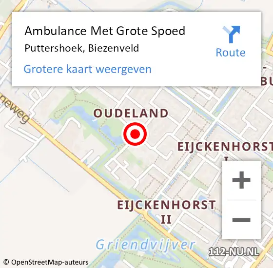 Locatie op kaart van de 112 melding: Ambulance Met Grote Spoed Naar Puttershoek, Biezenveld op 11 oktober 2020 15:04