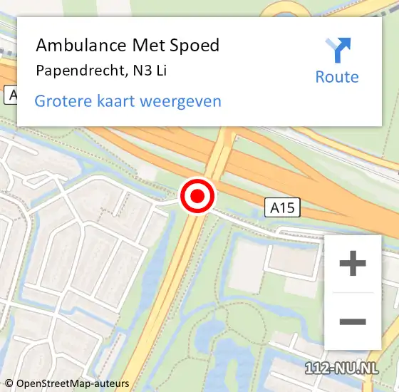Locatie op kaart van de 112 melding: Ambulance Met Spoed Naar Papendrecht, N3 L hectometerpaal: 1,6 op 11 oktober 2020 17:27