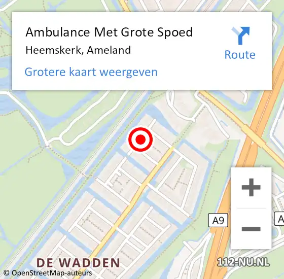 Locatie op kaart van de 112 melding: Ambulance Met Grote Spoed Naar Heemskerk, Ameland op 11 oktober 2020 19:41