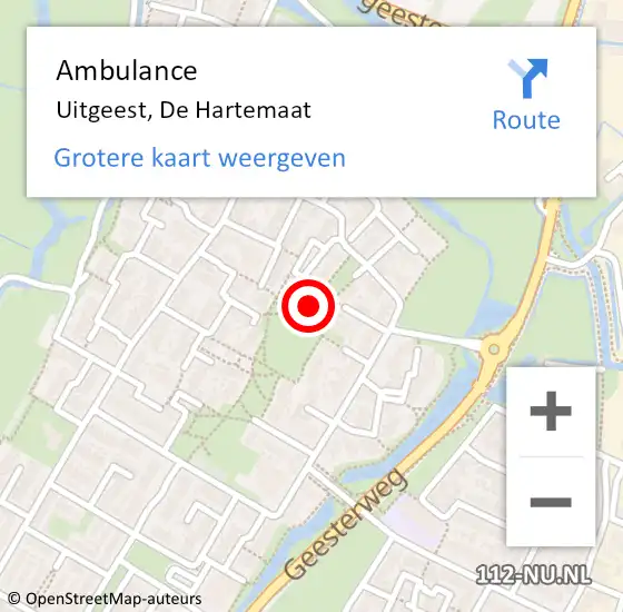 Locatie op kaart van de 112 melding: Ambulance Uitgeest, De Hartemaat op 11 oktober 2020 21:24