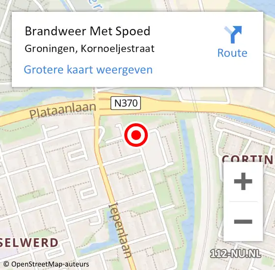 Locatie op kaart van de 112 melding: Brandweer Met Spoed Naar Groningen, Kornoeljestraat op 12 oktober 2020 03:15