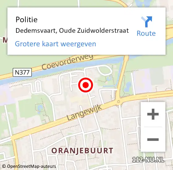 Locatie op kaart van de 112 melding: Politie Dedemsvaart, Oude Zuidwolderstraat op 12 oktober 2020 04:26