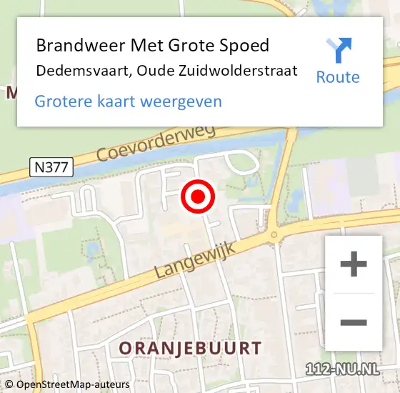 Locatie op kaart van de 112 melding: Brandweer Met Grote Spoed Naar Dedemsvaart, Oude Zuidwolderstraat op 12 oktober 2020 04:27