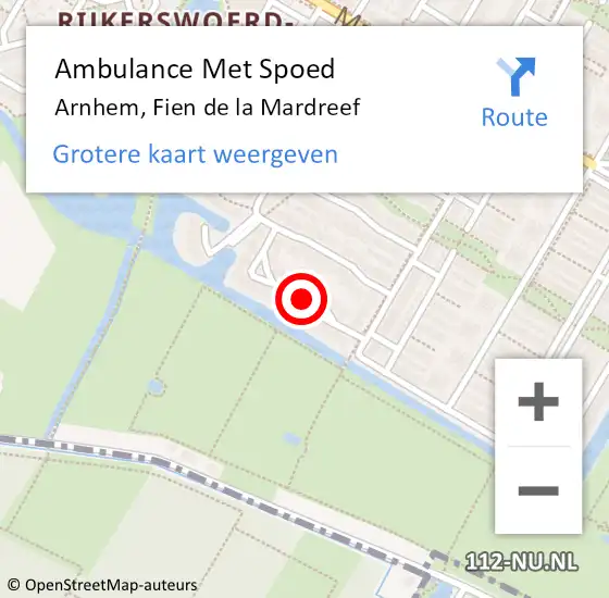 Locatie op kaart van de 112 melding: Ambulance Met Spoed Naar Arnhem, Fien de la Mardreef op 12 oktober 2020 06:41