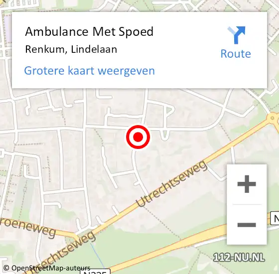 Locatie op kaart van de 112 melding: Ambulance Met Spoed Naar Renkum, Lindelaan op 12 oktober 2020 08:46