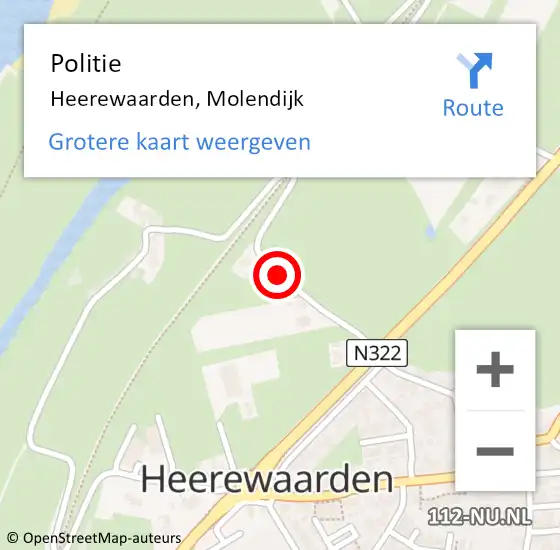 Locatie op kaart van de 112 melding: Politie Heerewaarden, Molendijk op 12 oktober 2020 13:10