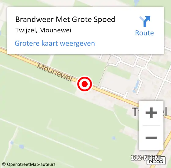 Locatie op kaart van de 112 melding: Brandweer Met Grote Spoed Naar Twijzel, Mounewei op 21 mei 2014 15:15