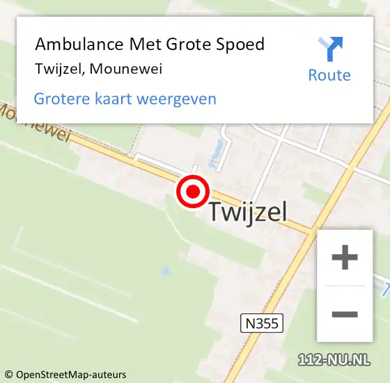 Locatie op kaart van de 112 melding: Ambulance Met Grote Spoed Naar Twijzel, Mounewei op 21 mei 2014 15:18
