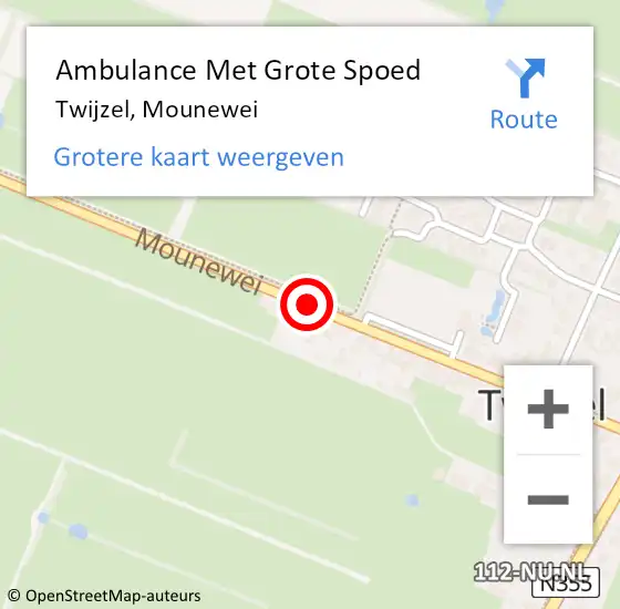 Locatie op kaart van de 112 melding: Ambulance Met Grote Spoed Naar Twijzel, Mounewei op 21 mei 2014 15:21