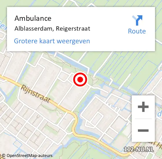 Locatie op kaart van de 112 melding: Ambulance Alblasserdam, Reigerstraat op 12 oktober 2020 14:53